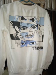 White Full Sleeve Anime Printed Sweatshirt