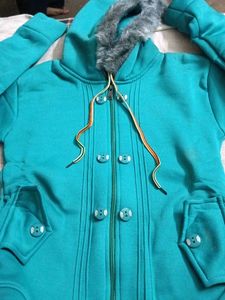 Stylish Teal Fur Hooded Jacket