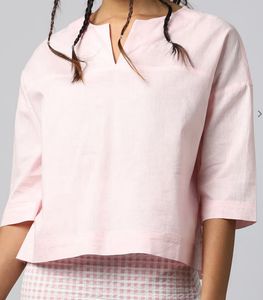 Oversized Notched Round Neck Yoke Top
