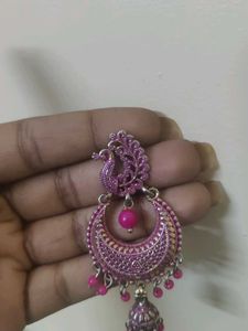 Pink Peacock Jhumka Earrings