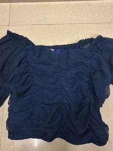 Navy Blue Off Shoulder Cropped Top