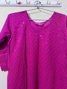 Purple Pink Embroidered Kurta Combo Set