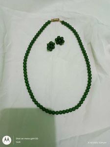 green onyx stone beaded necklace pendant set