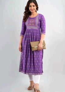 MARISY Women  Printed Kurtha (Purple)
