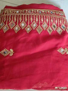 Elegant Red Mirror Work Saree