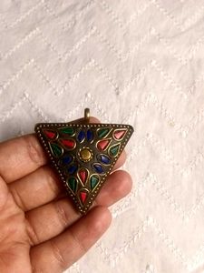 Tibetan Brass Pendant Turquoise Coral Lapis Lazuli