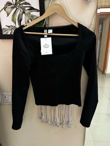 H&amp;M Picot Trimmed Cotton Top