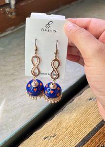 Blue Heart Jhumka Earrings