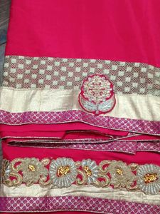 Pink &amp; Gold Embroidered Saree