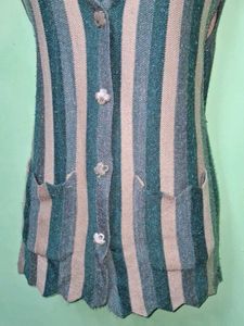 Striped Sleeveless Cardigan