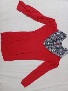 Red Top With Animal Print Collar