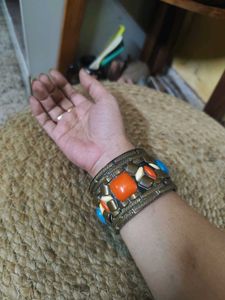 Vintage Pure Brass Stone Cuff Bracelet (Kada)