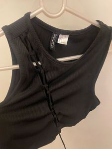 H&amp;M Black Ribbed Lace Up Tank