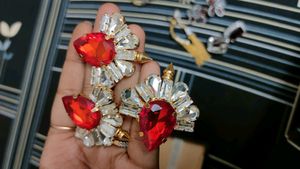 Ring And Earrings Combo Set In Red