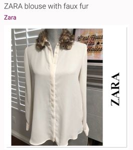 Zara White Blouse with Fur Collar