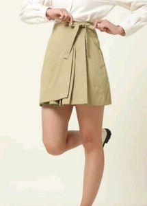 Korean Beige Wrap Mini Skirt