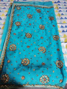 Greenish Blue Colour Net Saree