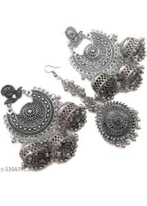 Oxidized Silver Jhumka Set
