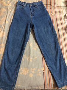 Stretchable Straight Fit High Waist Blue Jeans