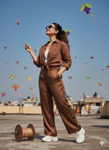 M&S Brown Satin Palazzo Luxe ✨🔥