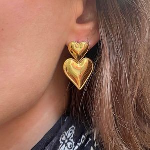 Gold Heart Drop Earrings Anti-tarnish