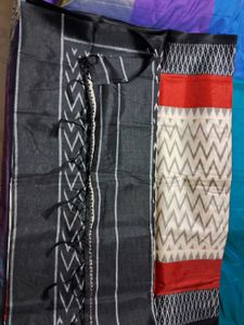 Brand New Black and White Ikat Saree