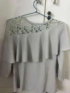 CODE Lace Shoulder Ruffle Top