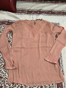 Peach Top with Lace Detail