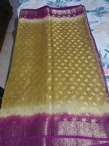 Elegant Gold and Purple Sari