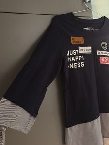 Quirky Navy Patchwork Long Top
