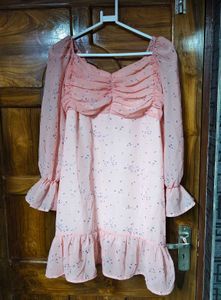 Pink Floral Ruffle Mini Dress