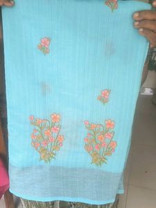 Teal Blue Embroidered Saree
