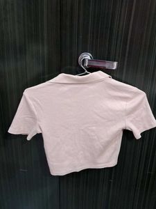 Zara Ribbed Crop Polo Top Size S