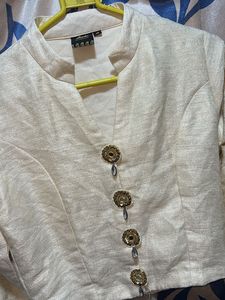 Womens White Colour Embroidery Woolen Cardigan