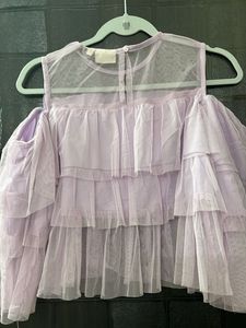 Chic Lavender Ruffled Cold-Shoulder Top