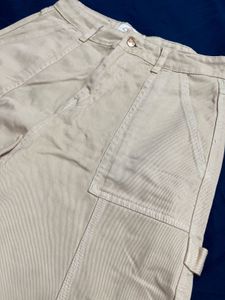 Beige Wide Leg Cargo Pants