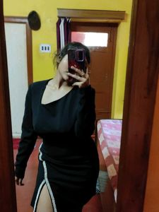 Black Long Sleeve slit Dress