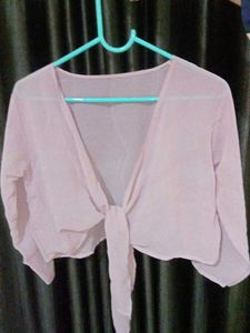 Sheer Pink 2-piece Tie-Front Top