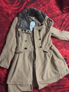 Elegant Tan Coat with Faux Fur