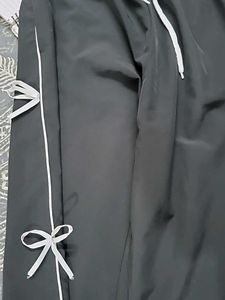 Black Track Pants with White Ribbon