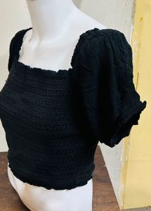 Black Smocked Crop Top
