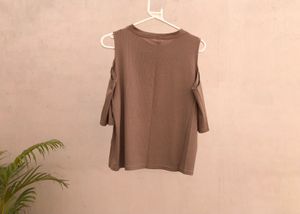 Brown Cold Shoulder Ribbed Top