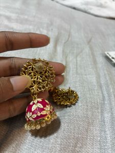 Red Floral Jhumka Earrings