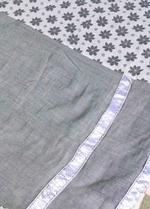 grey saree with beautiful floral pallu