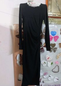 Black Ruched Long Sleeve Dress