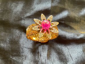 Gold &amp; Pink Flower Statement Bracelet