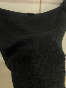 Black Off-shoulder Smocked Top &amp; Pink Bag Combo