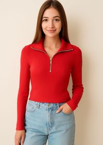 H&M Ribbed Zip-Up Crop Top