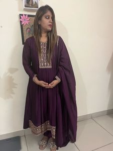 Libaas, purple colour silk Anarkali three piece