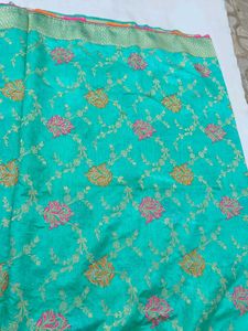 Teal Banarasi Silk Saree with Blouse